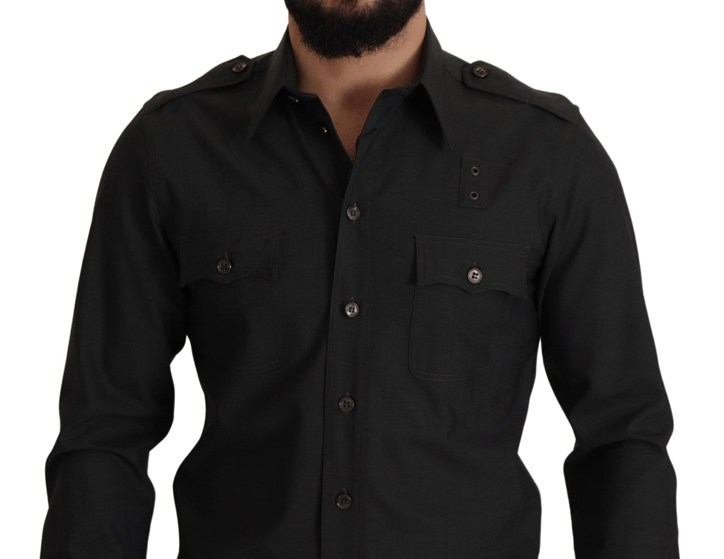 Camicia da uomo casual slim fit in cotone verde scuro