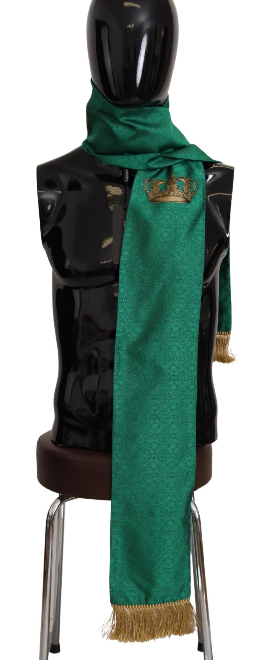 Seta in misto seta con frange e scialle ricamato con corona verde