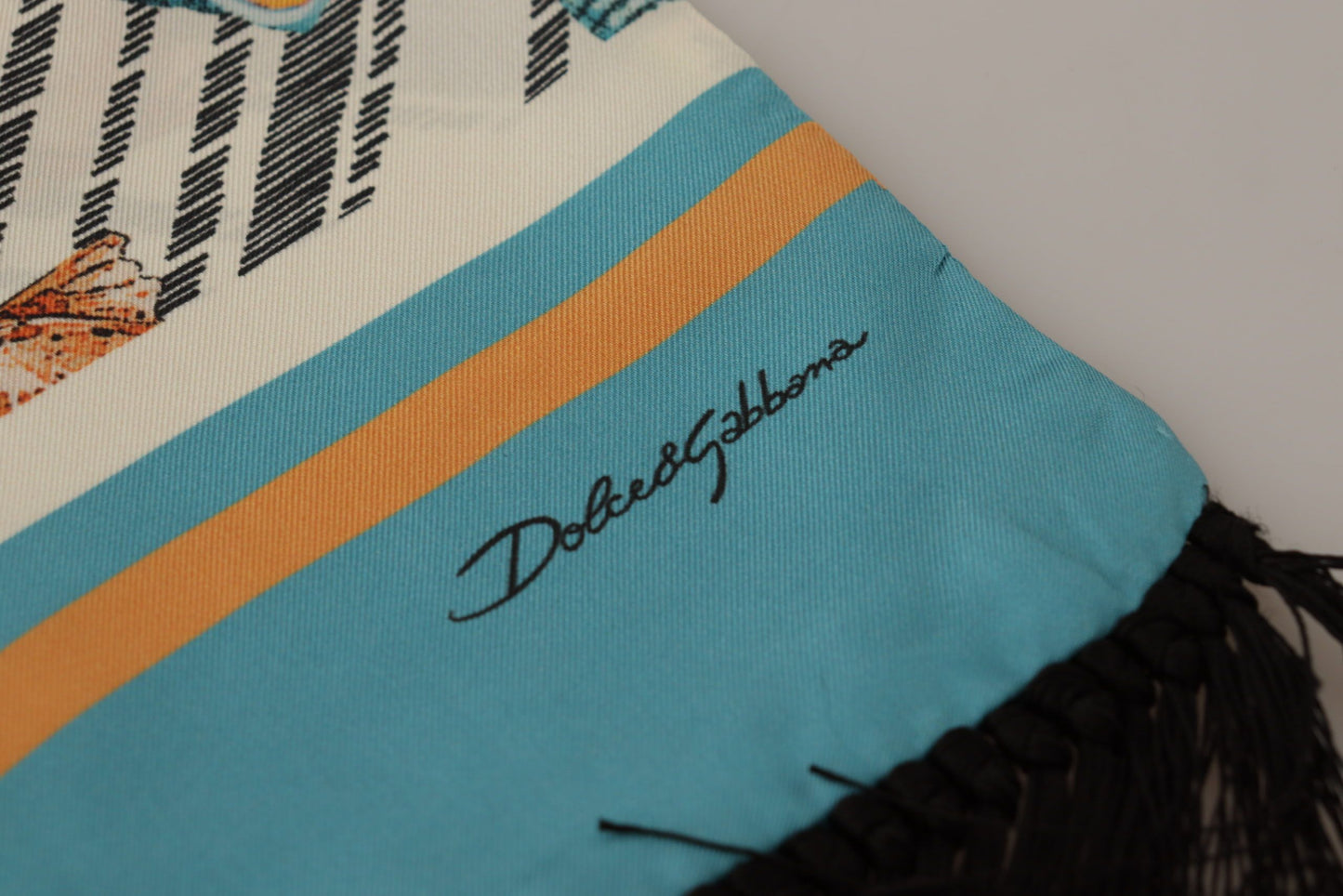 Sciarpa con frange e scialle in seta con stampa DG conchiglie multicolor