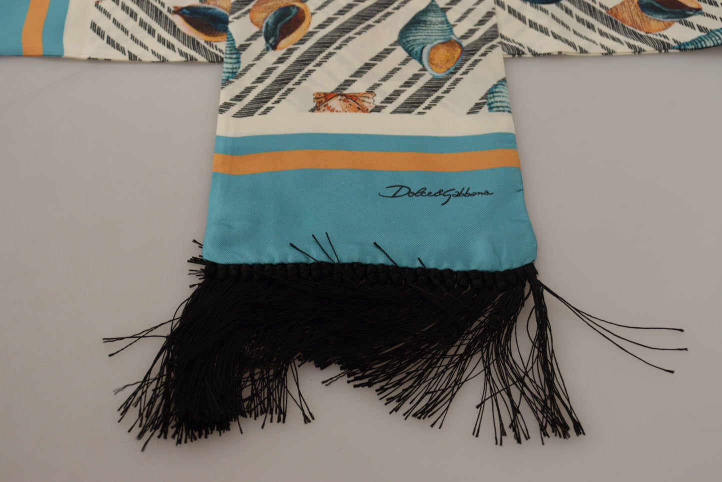 Sciarpa con frange e scialle in seta con stampa DG conchiglie multicolor