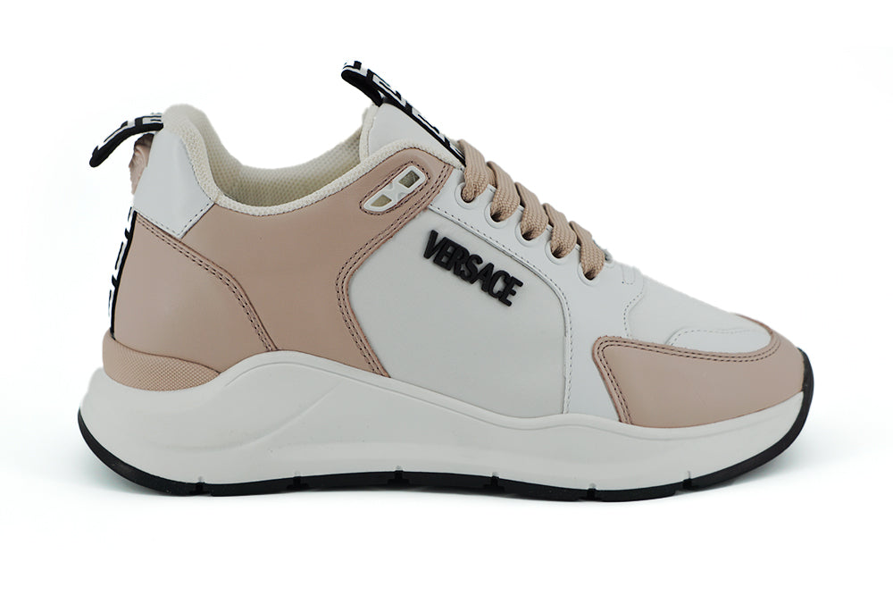 Zapatillas deportivas de piel de becerro en rosa claro y blanco