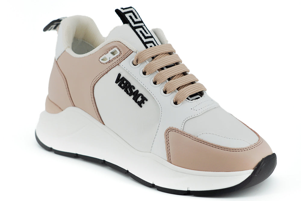 Zapatillas deportivas de piel de becerro en rosa claro y blanco