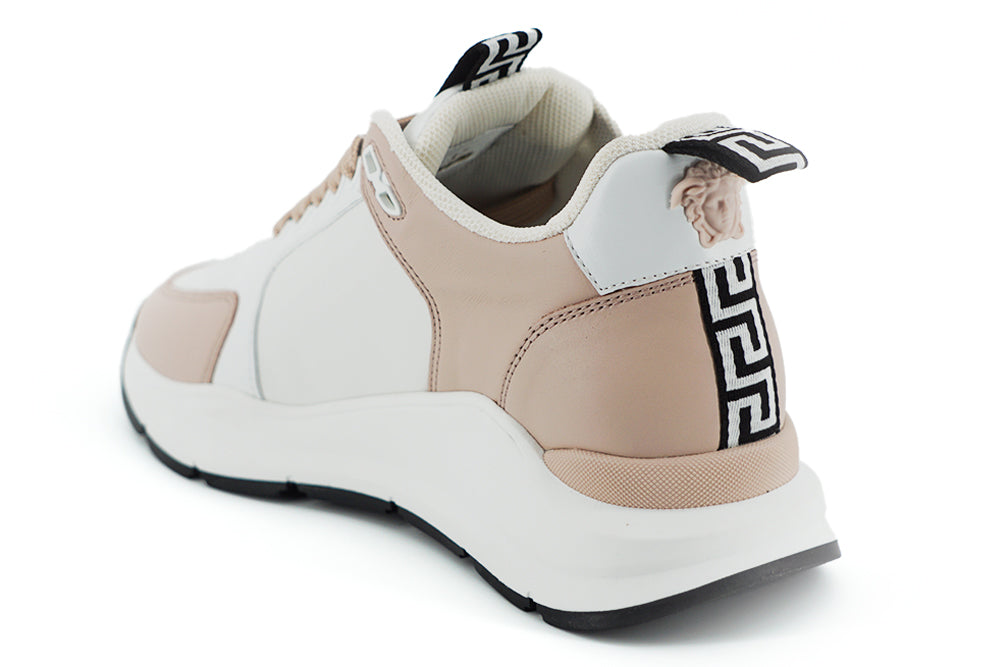 Zapatillas deportivas de piel de becerro en rosa claro y blanco