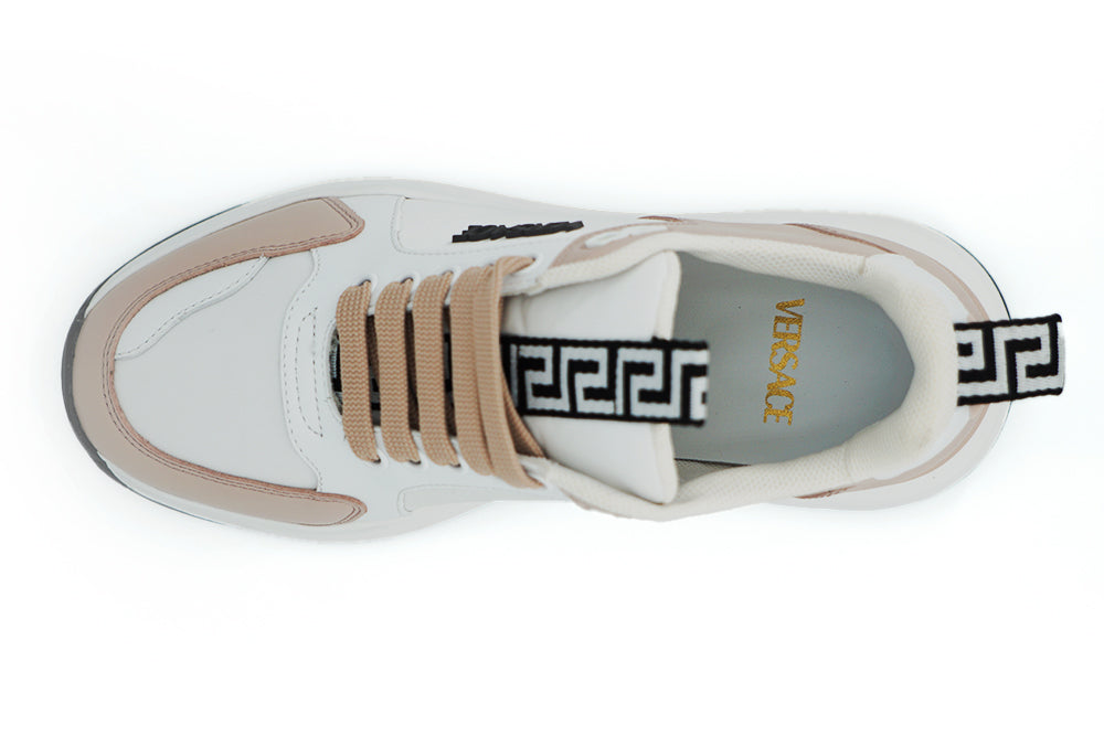 Zapatillas deportivas de piel de becerro en rosa claro y blanco