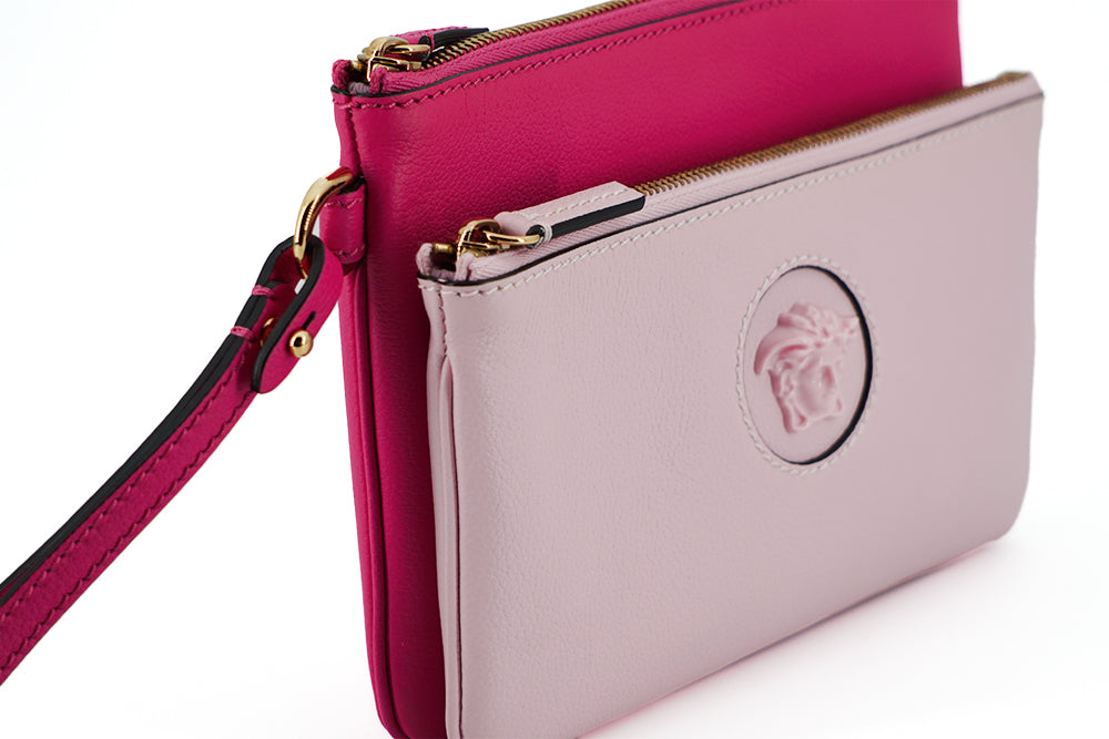 Bolso tipo cartera de piel de becerro rosa