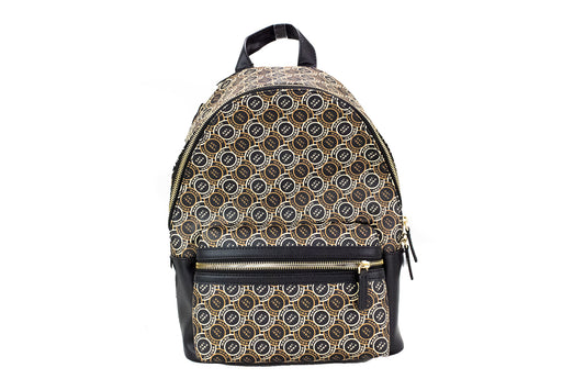 Mochila tipo libro mediana de cuero con logo estampado en negro Signet