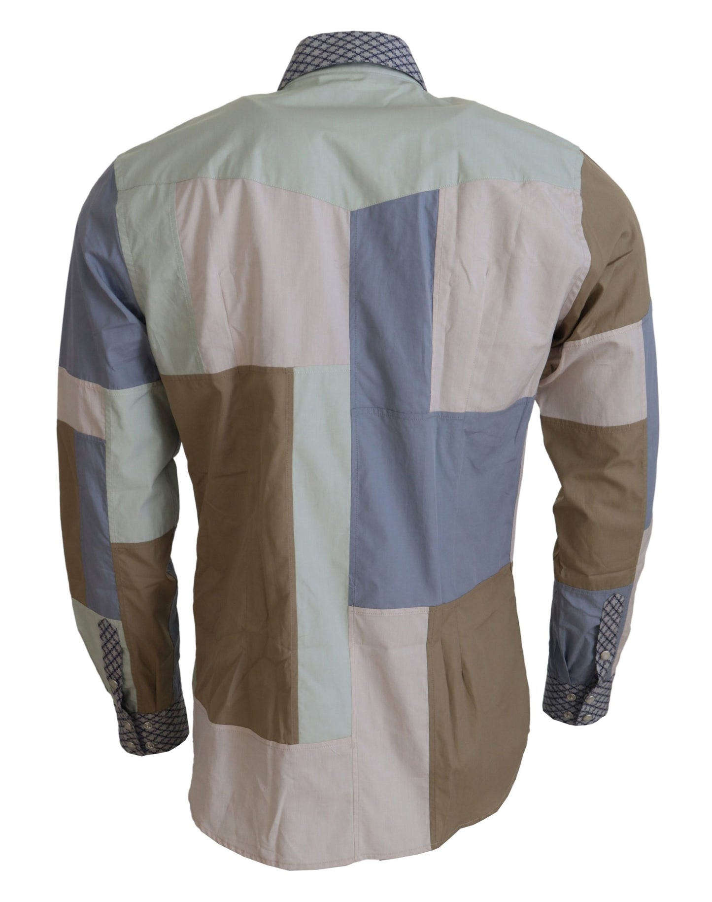 Camicia slim patchwork in cotone multicolor