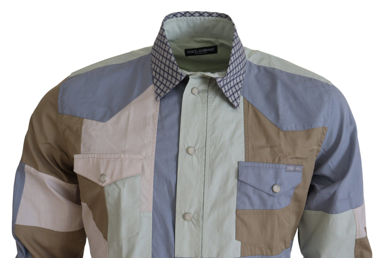 Camicia slim patchwork in cotone multicolor