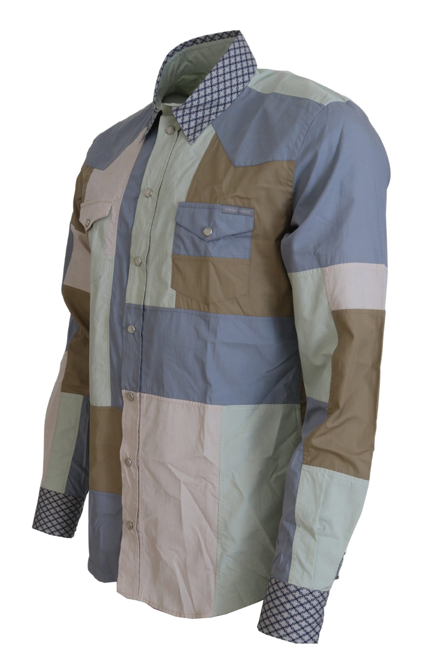 Camicia slim patchwork in cotone multicolor