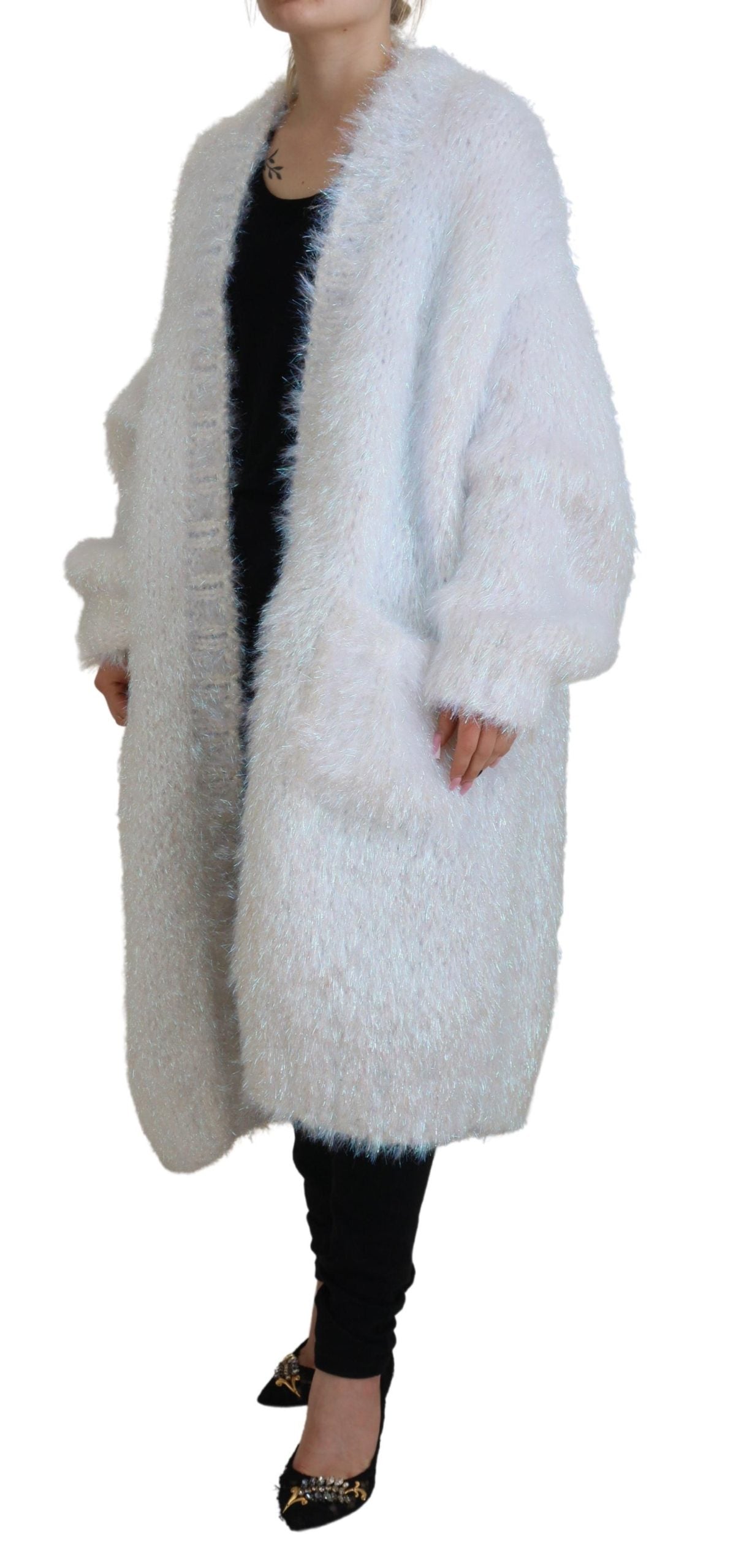 Giacca cardigan bianca con frange a maniche lunghe