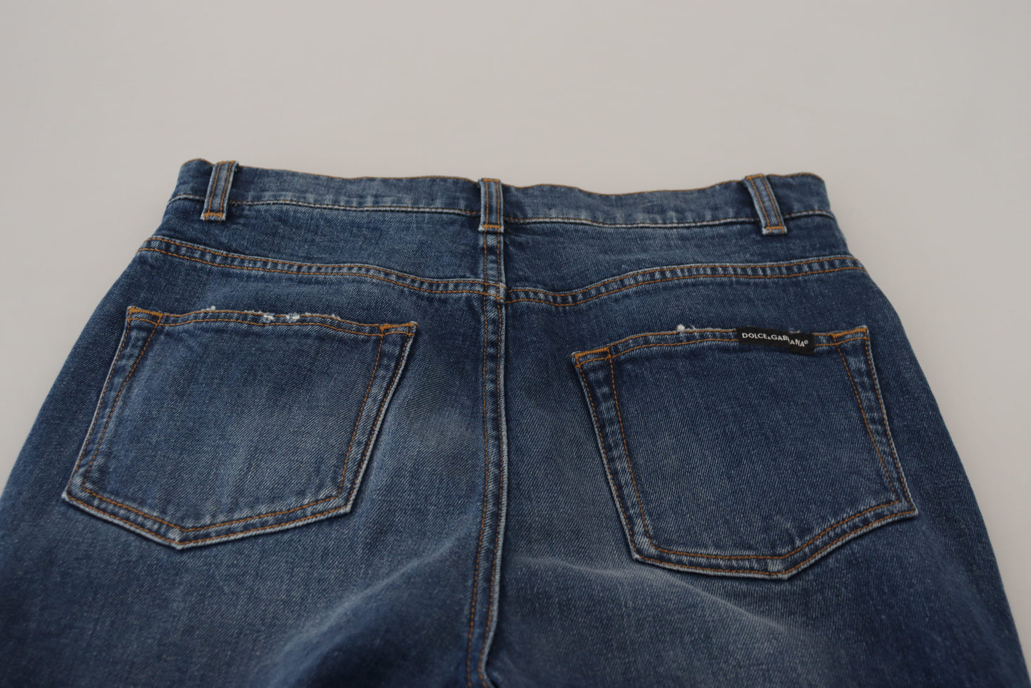 Jeans skinny in denim a vita alta in cotone blu