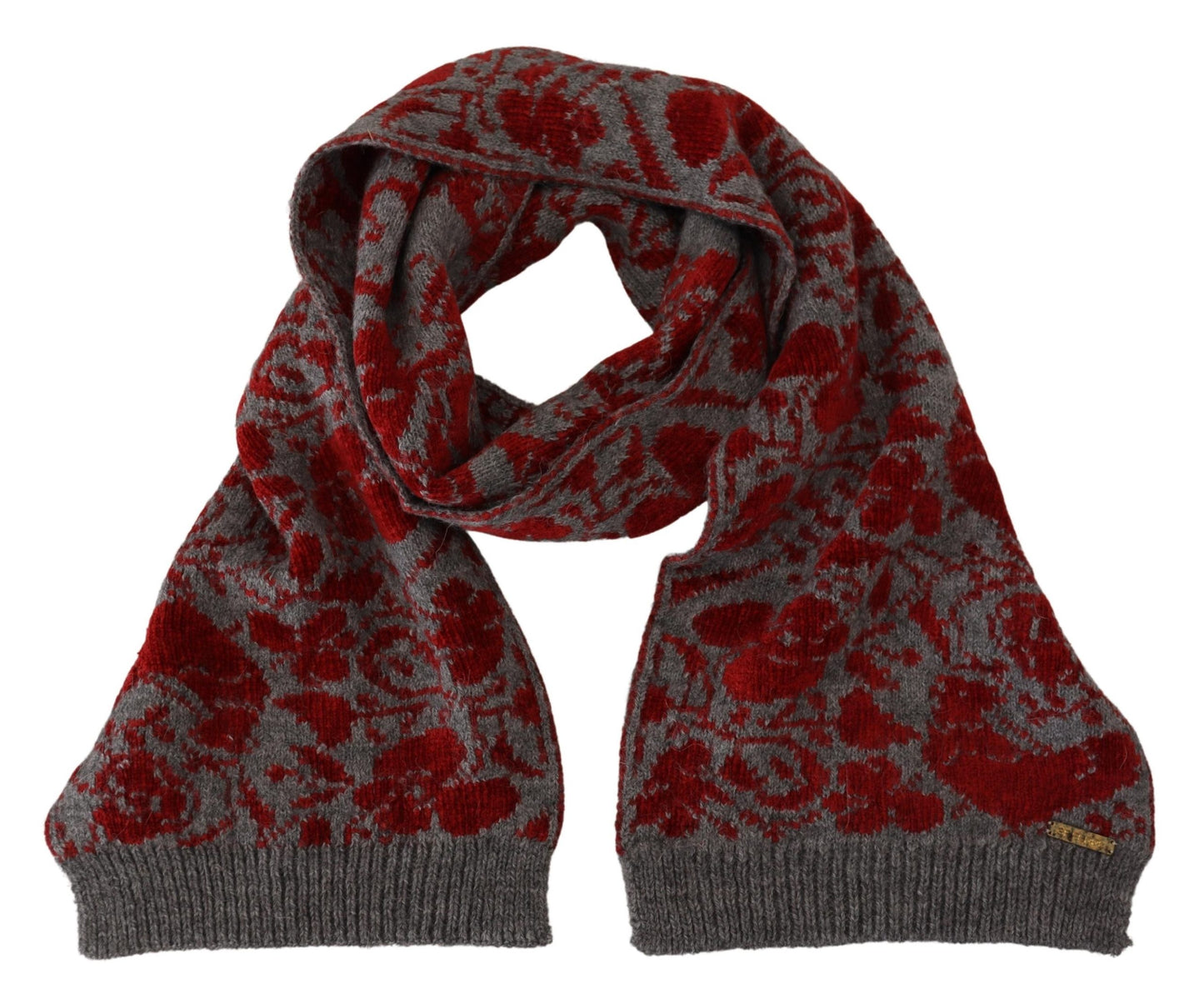 Sciarpa scialle da donna con scaldino avvolgente lavorato a maglia rosso grigio
