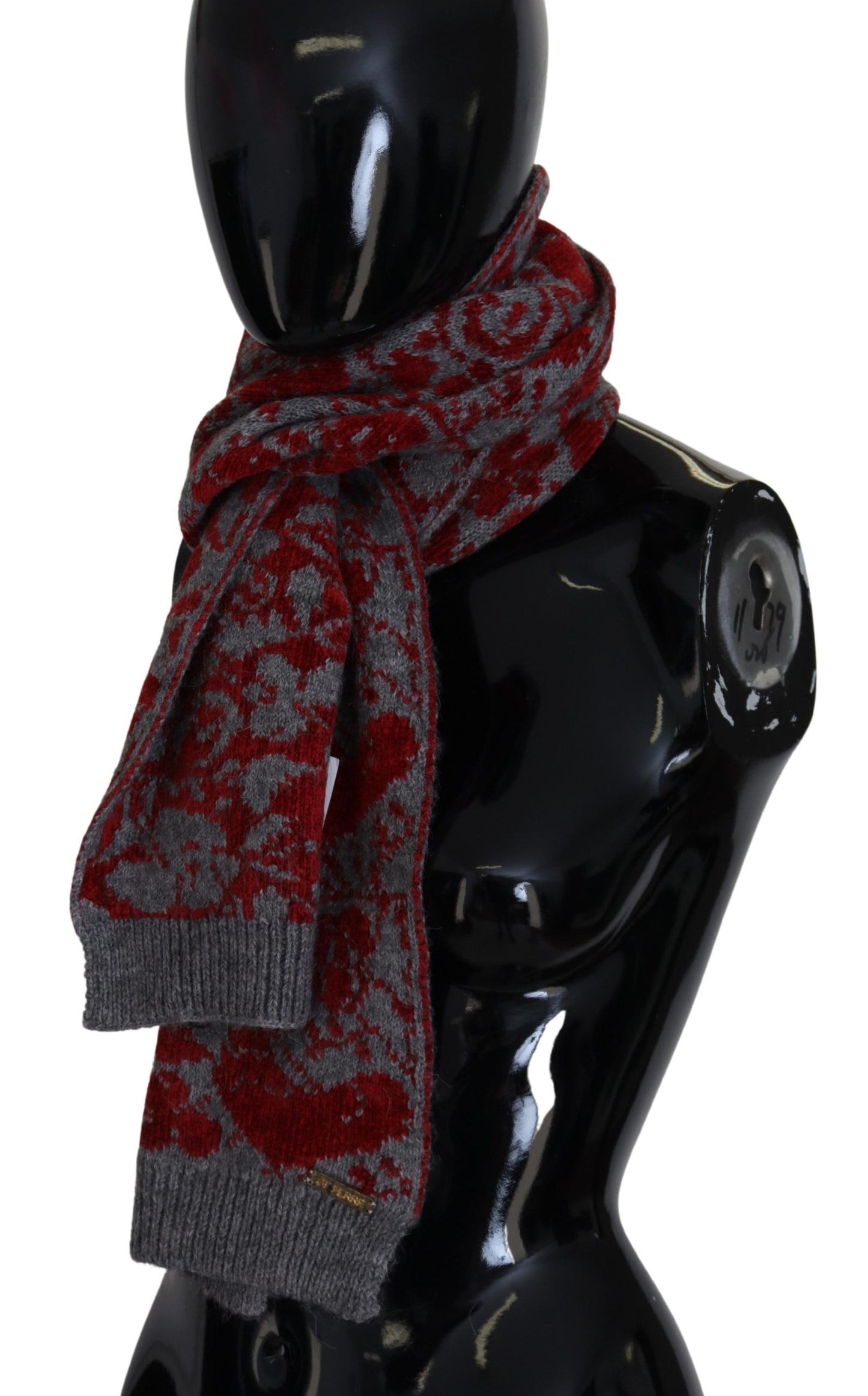 Sciarpa scialle da donna con scaldino avvolgente lavorato a maglia rosso grigio