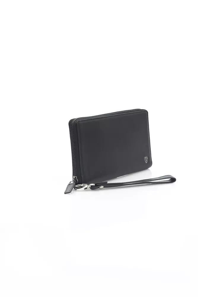 Portefeuille pour hommes en cuir de veau noir Automobili Lamborghini