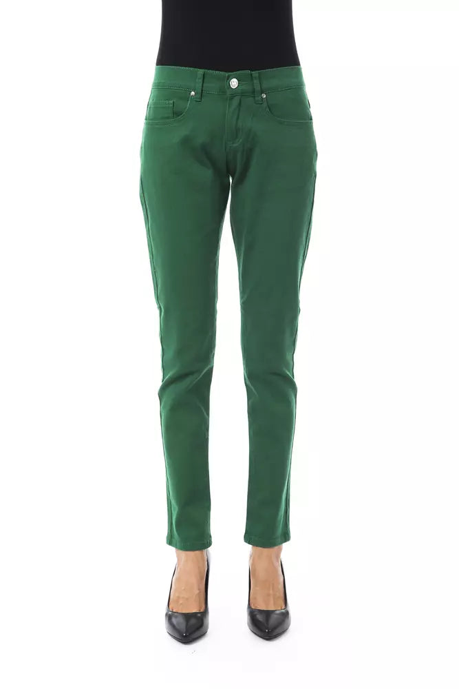 BYBLOS Pantaloni Slim in Cotone Verde da Donna