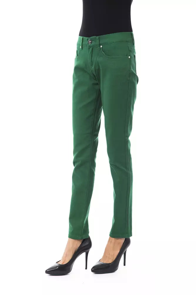 BYBLOS Pantaloni Slim in Cotone Verde da Donna