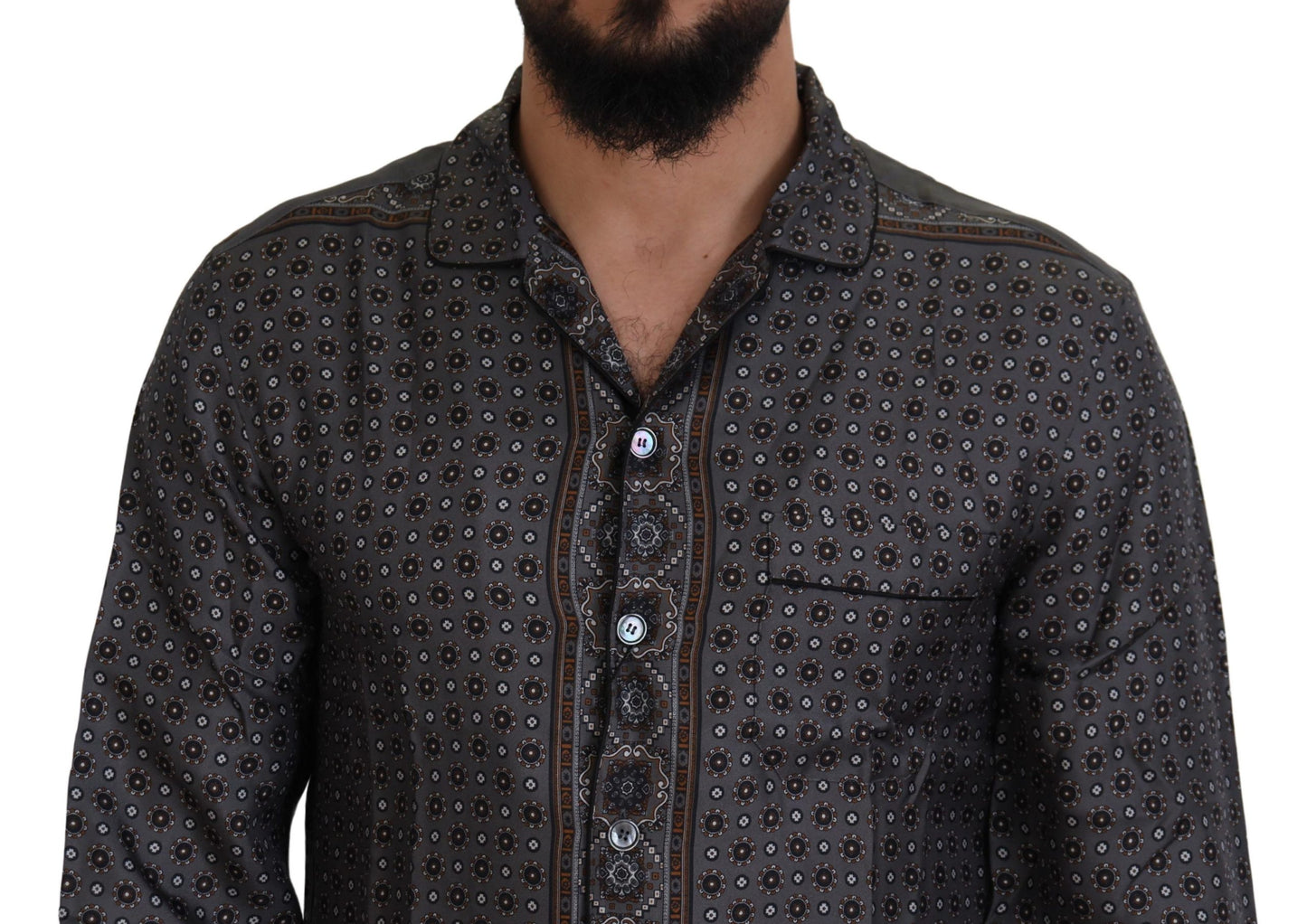 Camicia casual in raso di seta grigia barocca