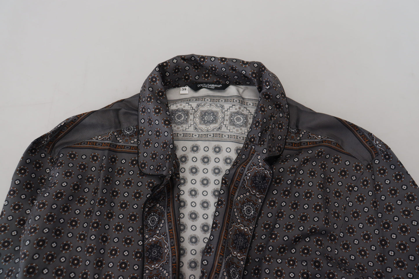 Camicia casual in raso di seta grigia barocca