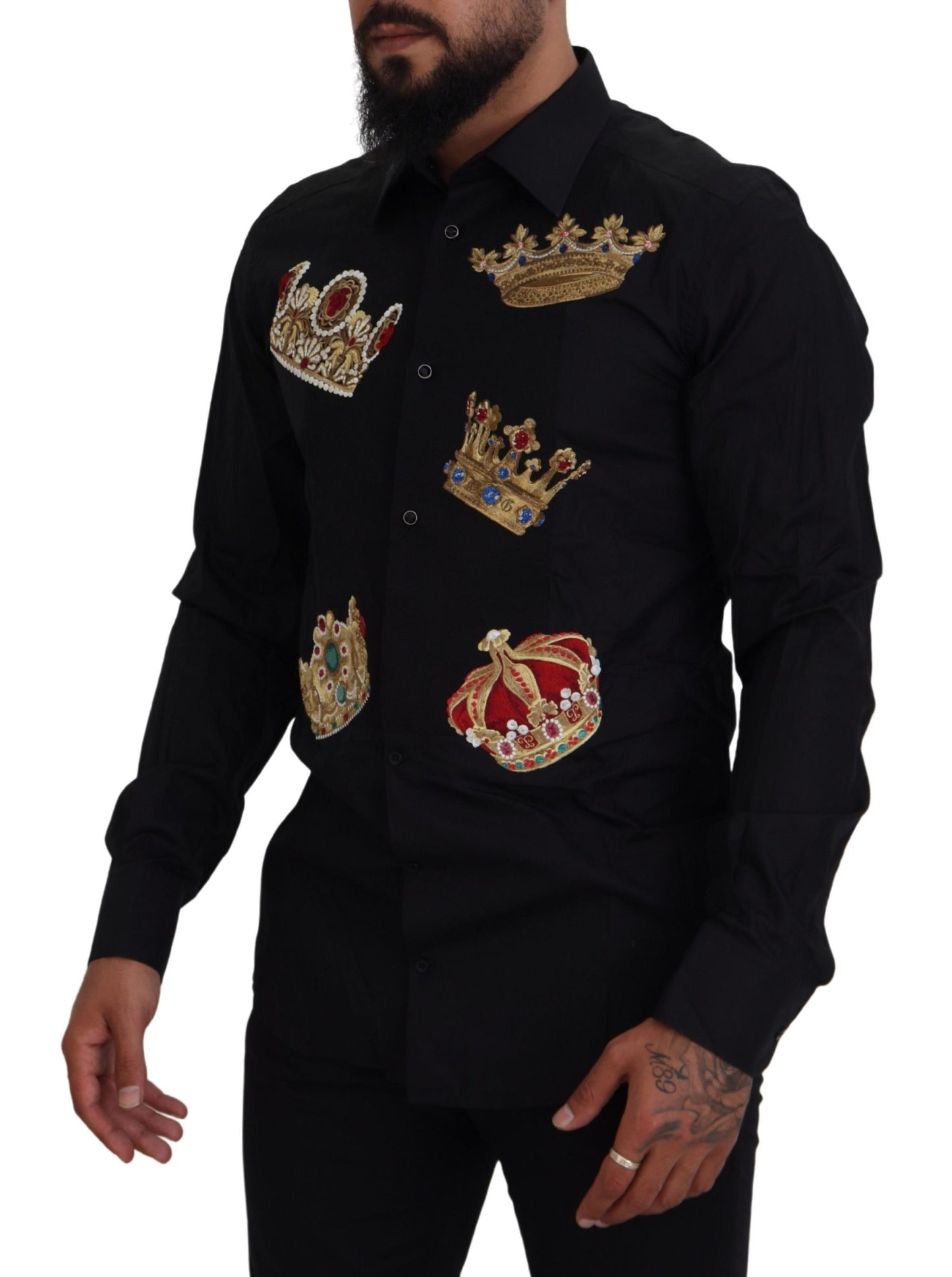 Camicia formale con vestibilità slim fit con corona in oro nero