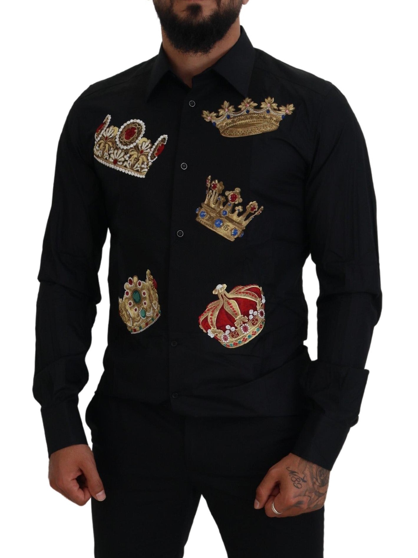 Camicia formale con vestibilità slim fit con corona in oro nero