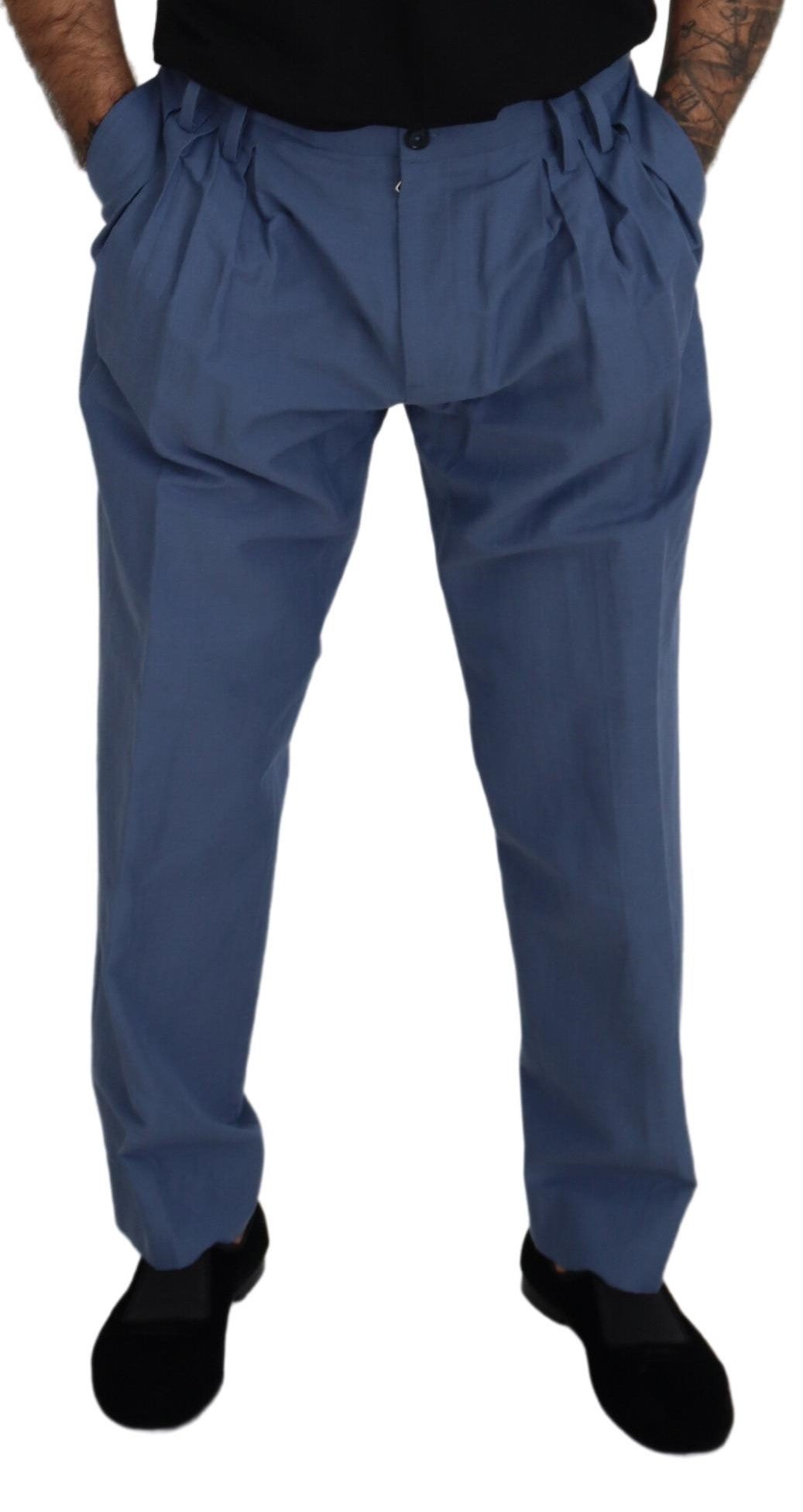Pantalones formales chinos de lino azul para hombre