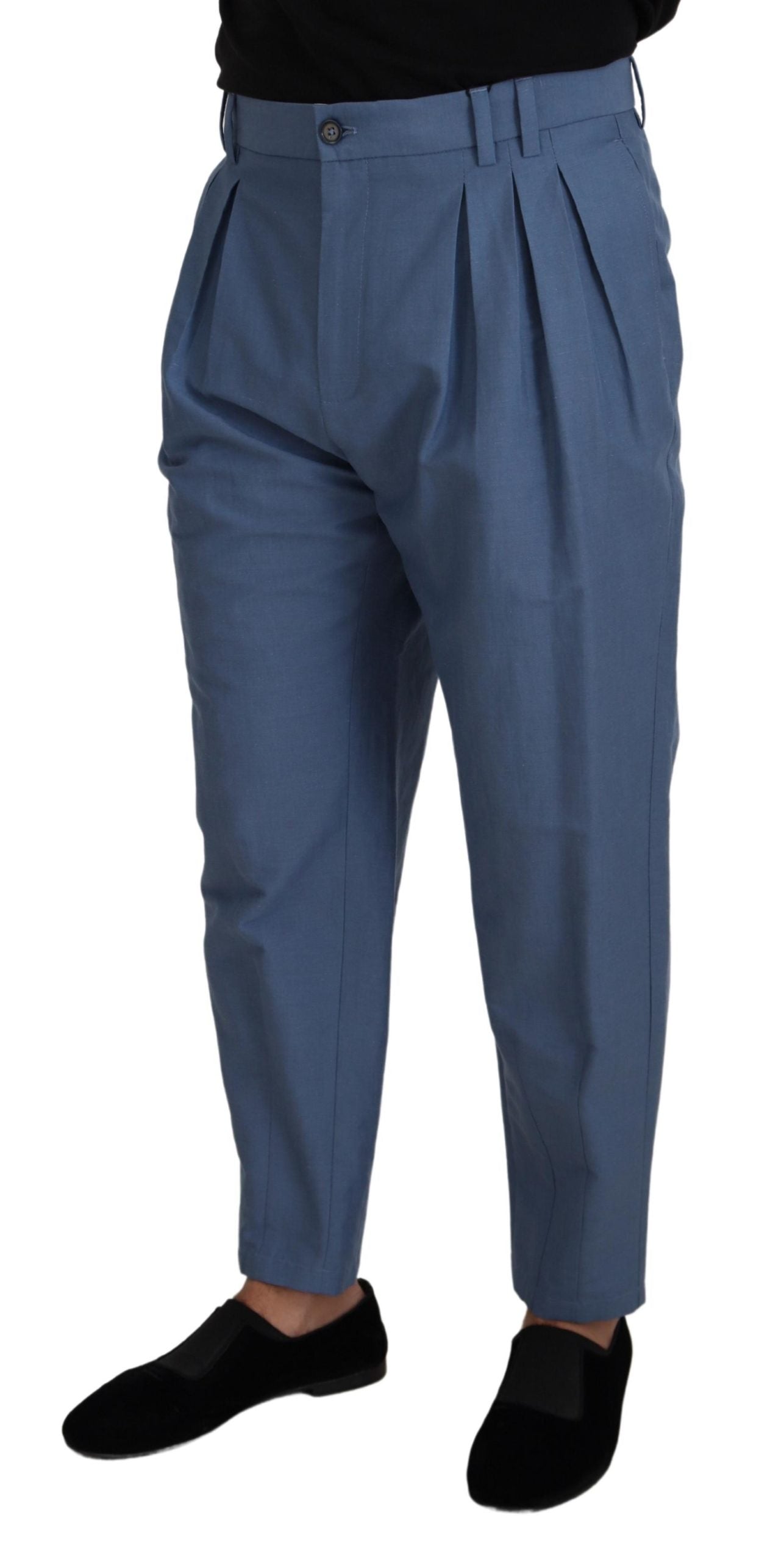 Pantaloni formali chino di lino blu