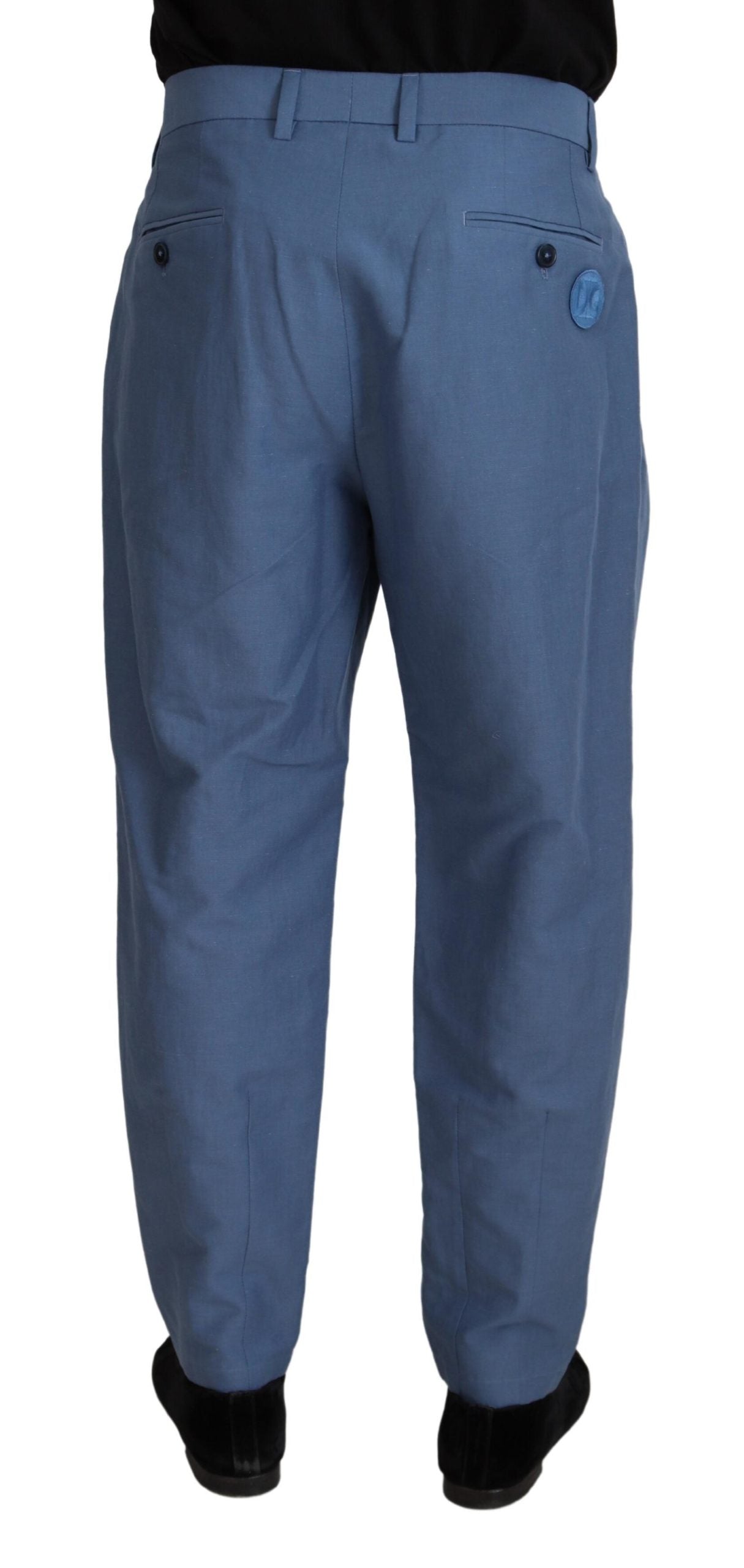 Pantaloni formali chino di lino blu