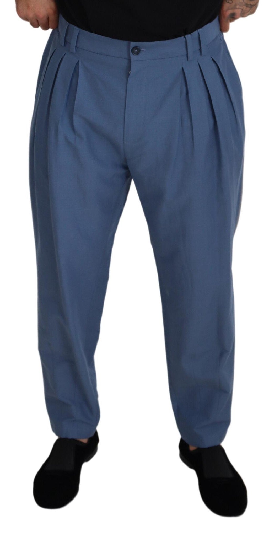 Pantaloni formali chino di lino blu
