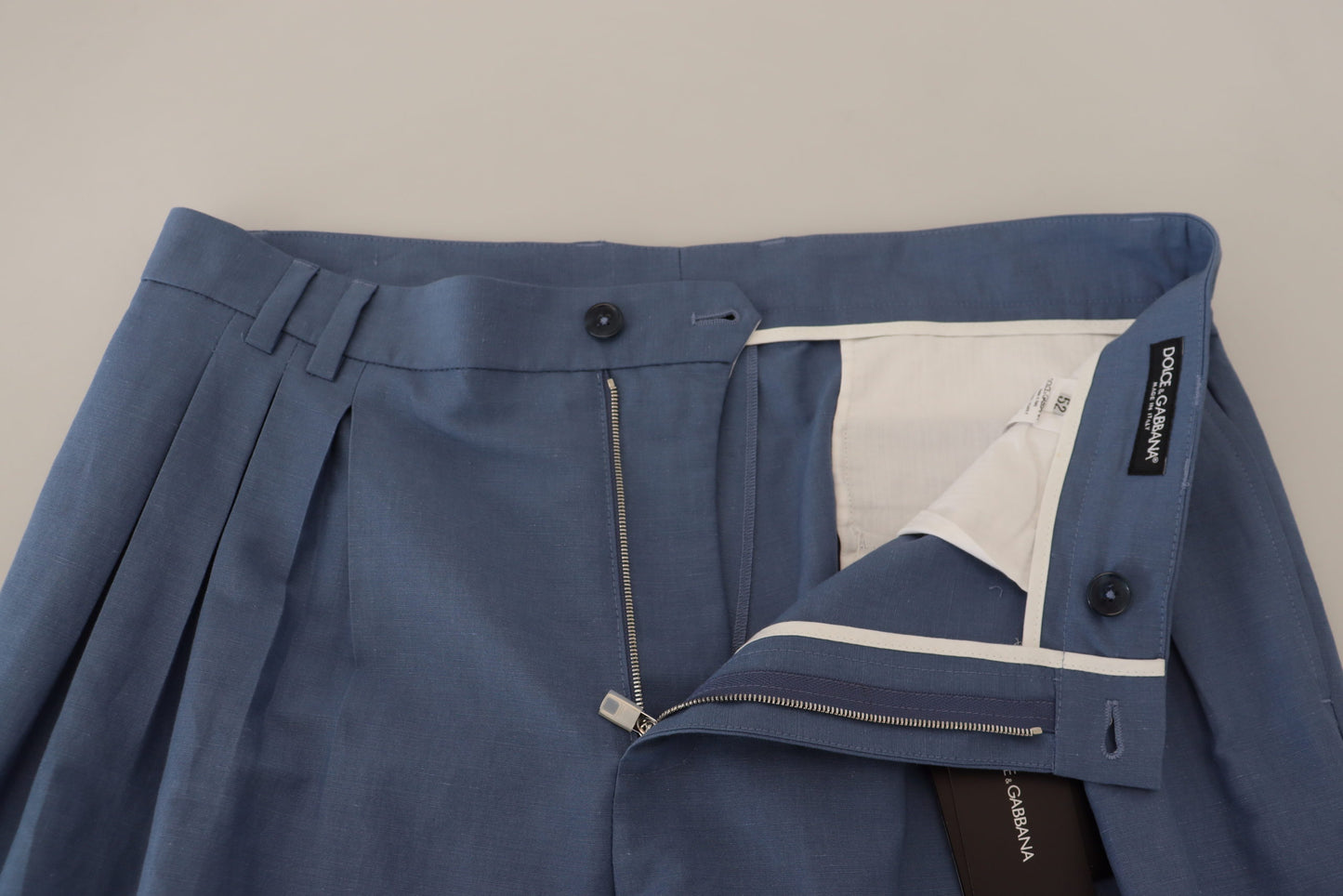 Pantaloni formali chino di lino blu