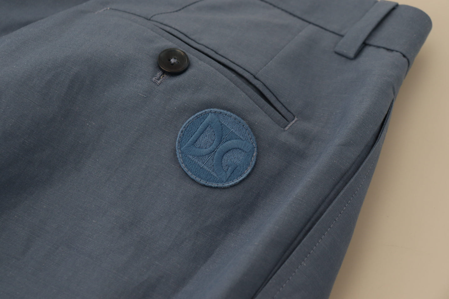 Pantaloni formali chino di lino blu