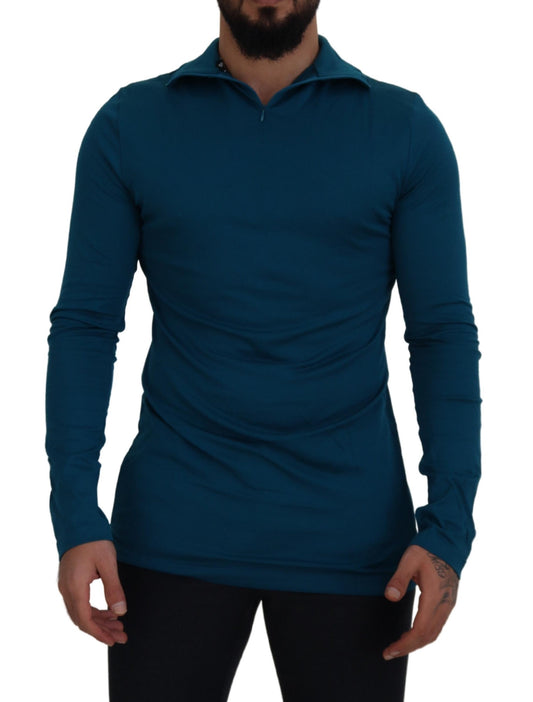 Jersey ajustado con cuello de algodón azul