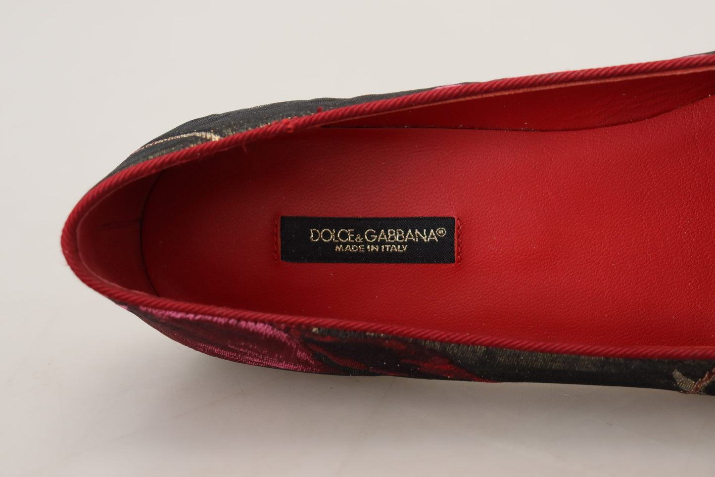 Dolce & Gabbana – Mehrfarbige Ballerinas aus Leder und Stoff mit Aufnäher mit Heiligem Herz