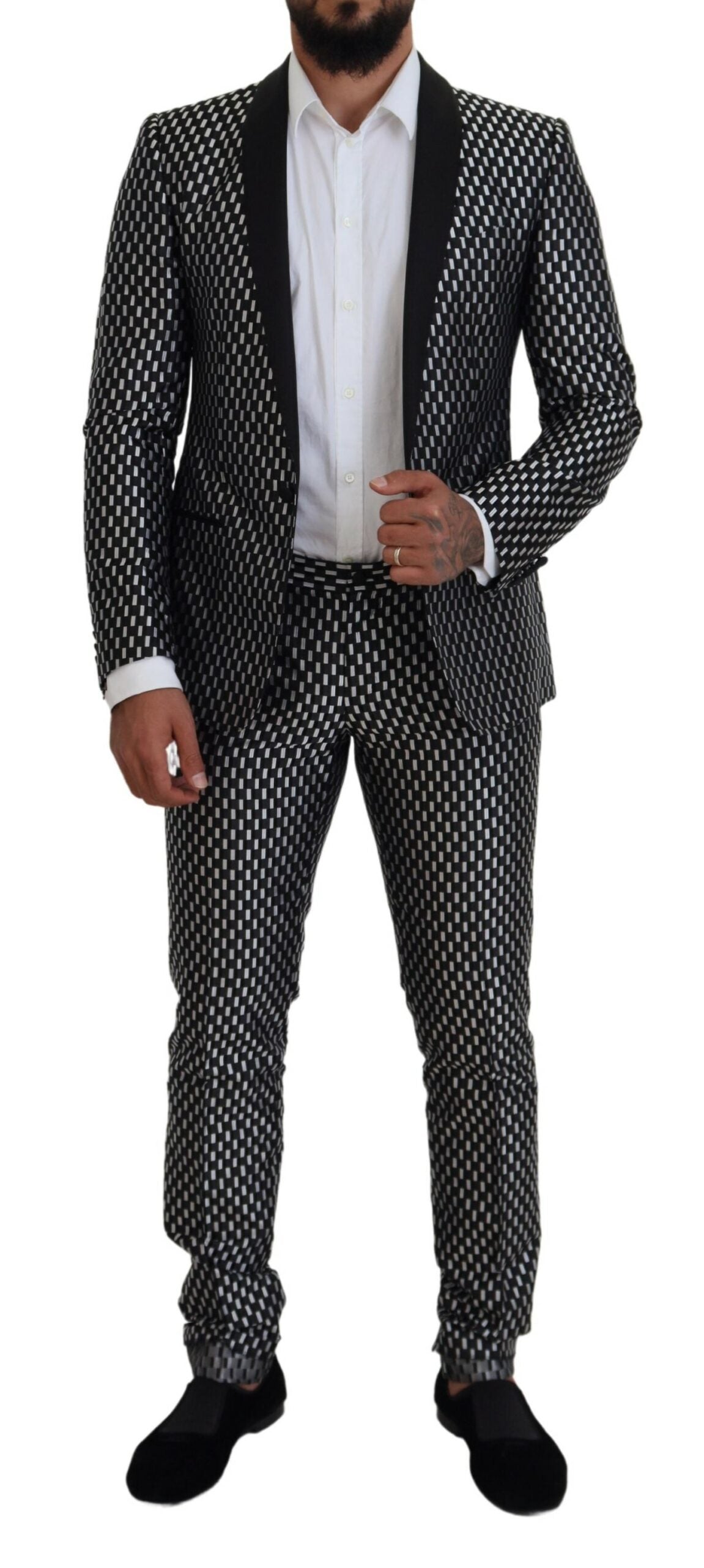 Abito slim fit MARTINI in seta bianco nero