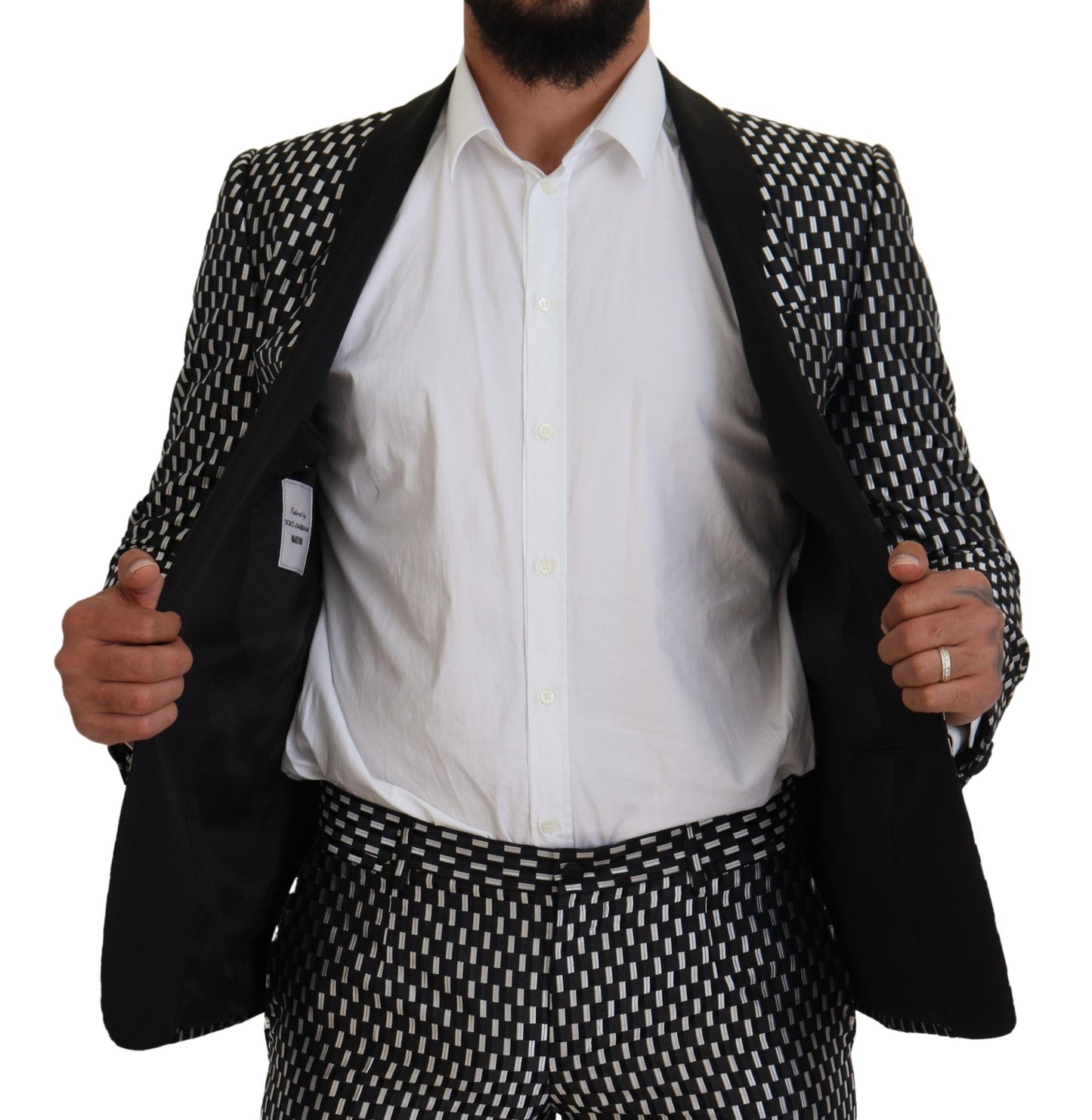 Abito slim fit MARTINI in seta bianco nero