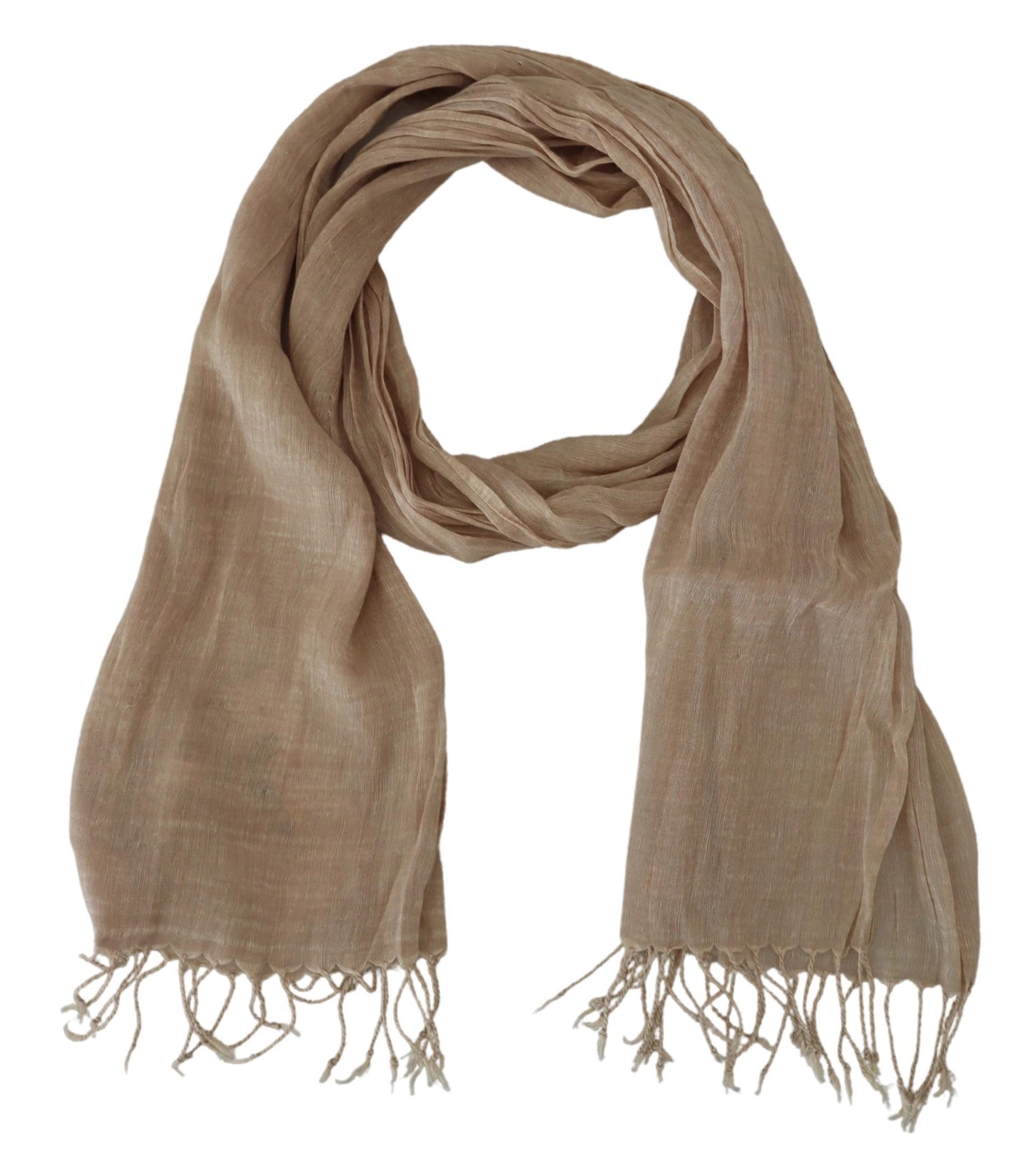 Fular tipo chal de algodón beige con flecos
