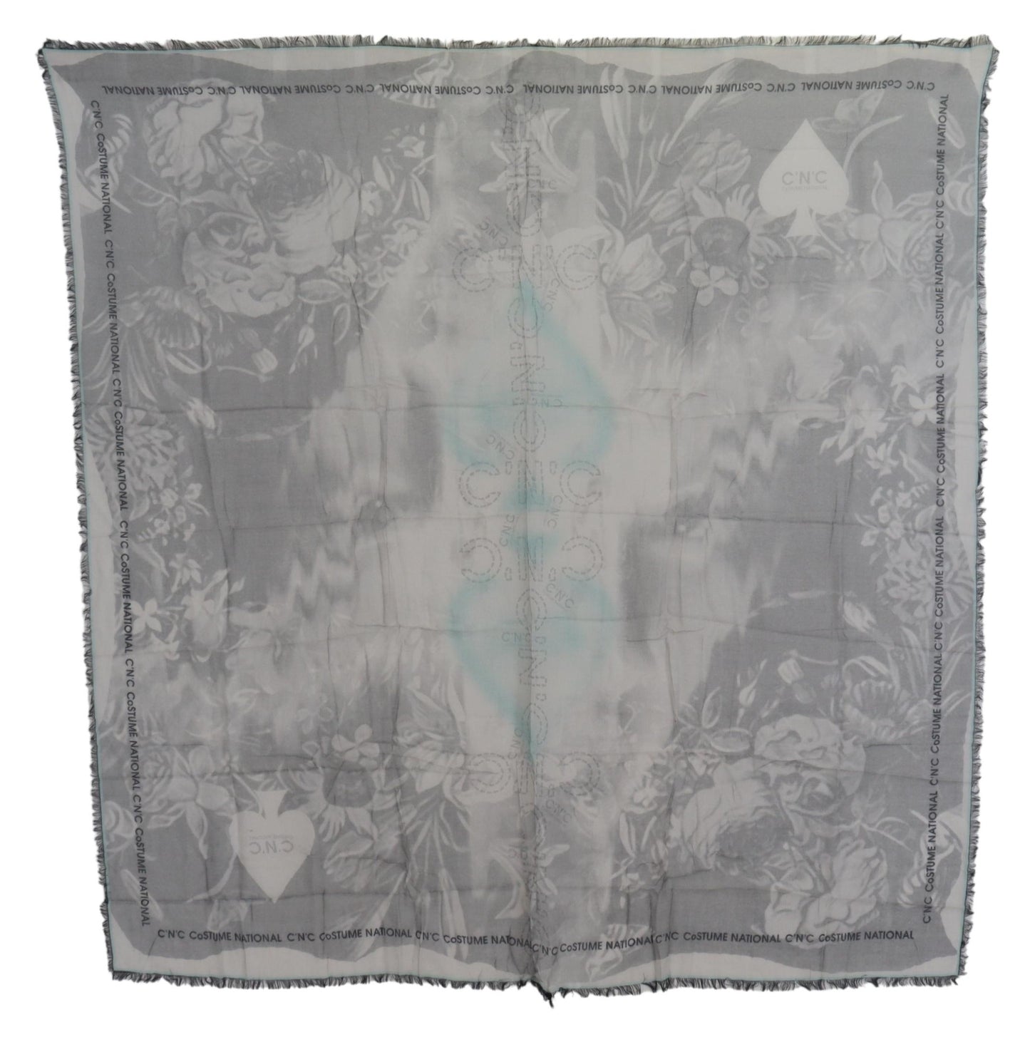 Sciarpa con frange e foulard con stampa grigia