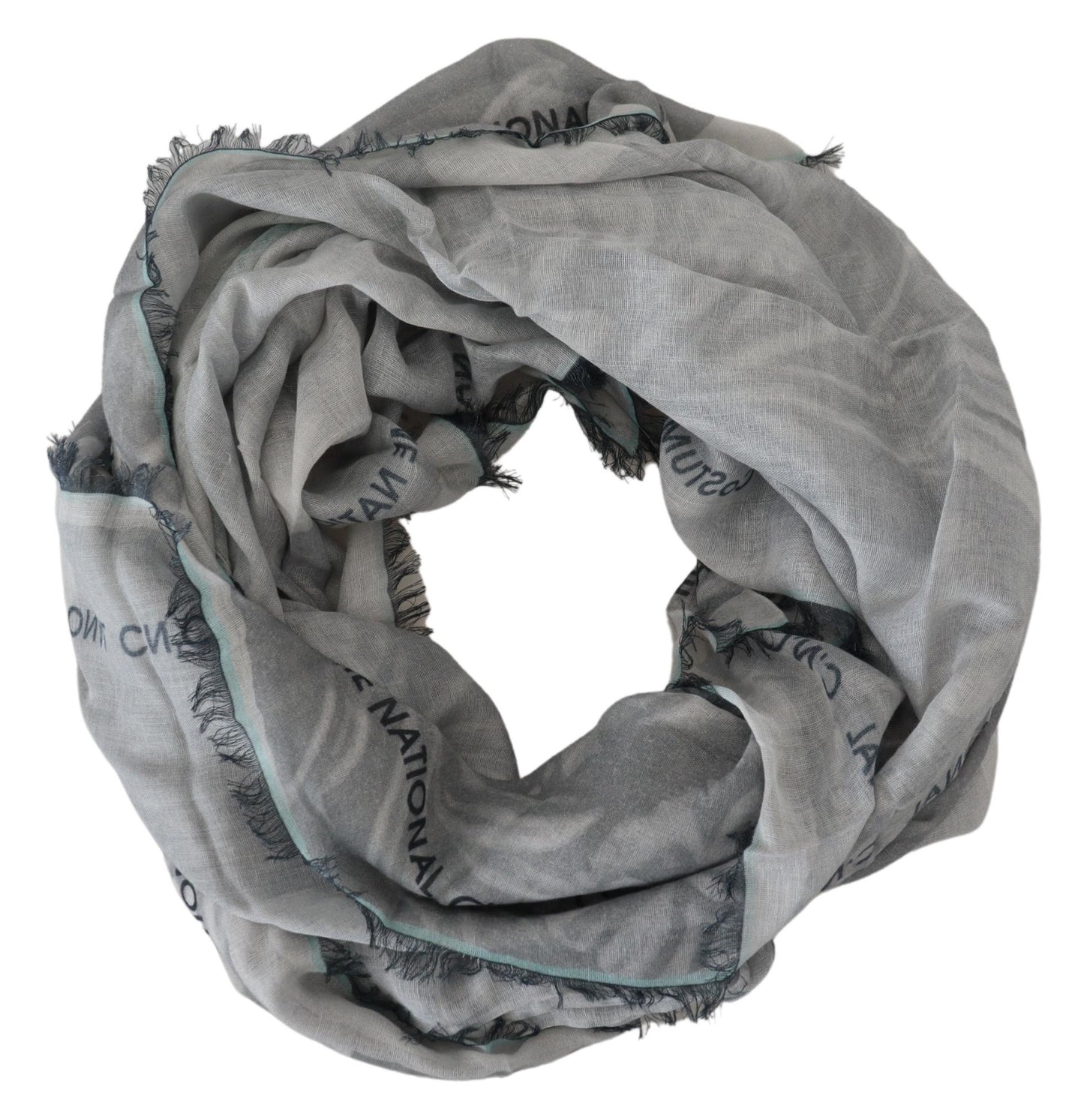 Sciarpa con frange e foulard con stampa grigia
