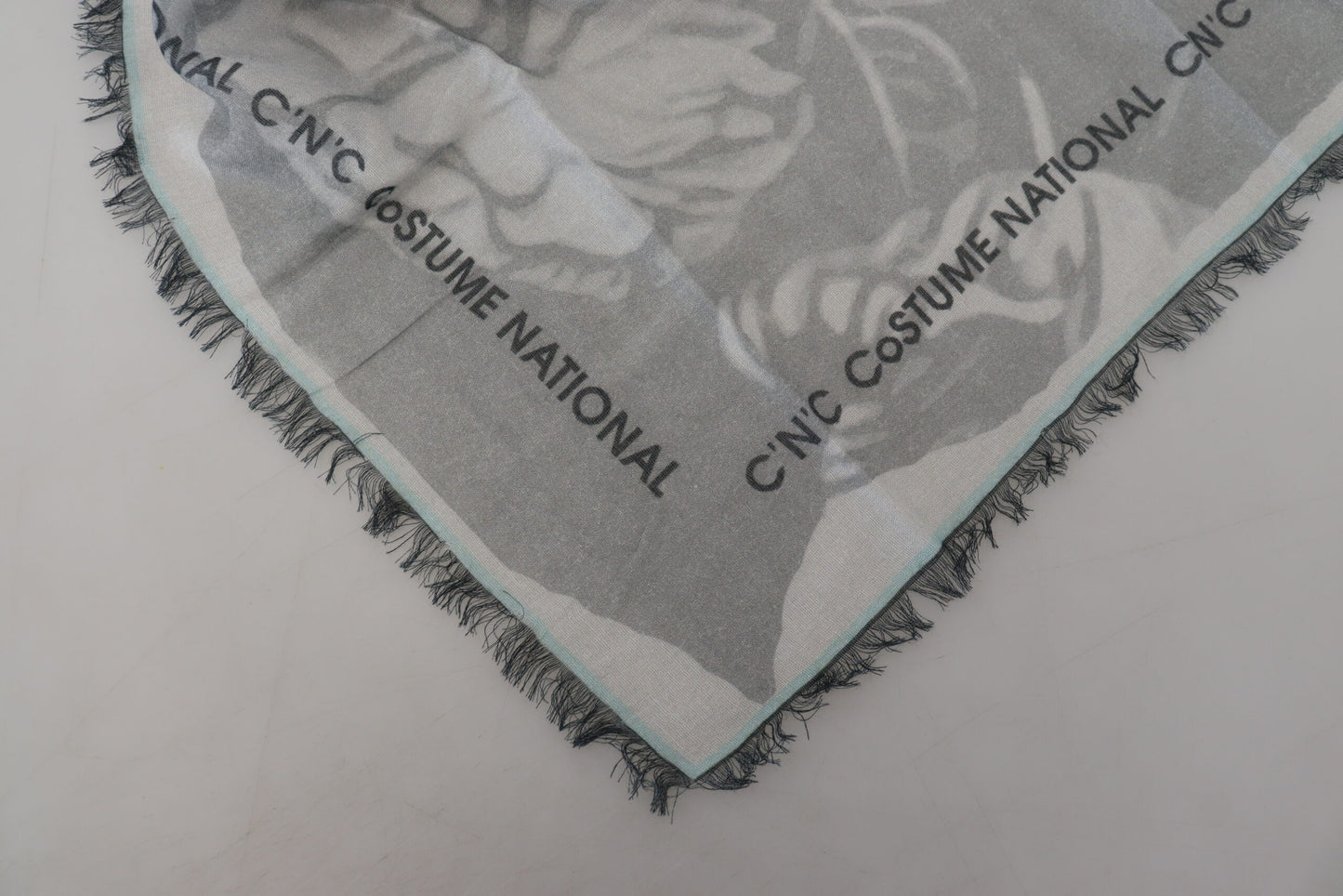 Sciarpa con frange e foulard con stampa grigia