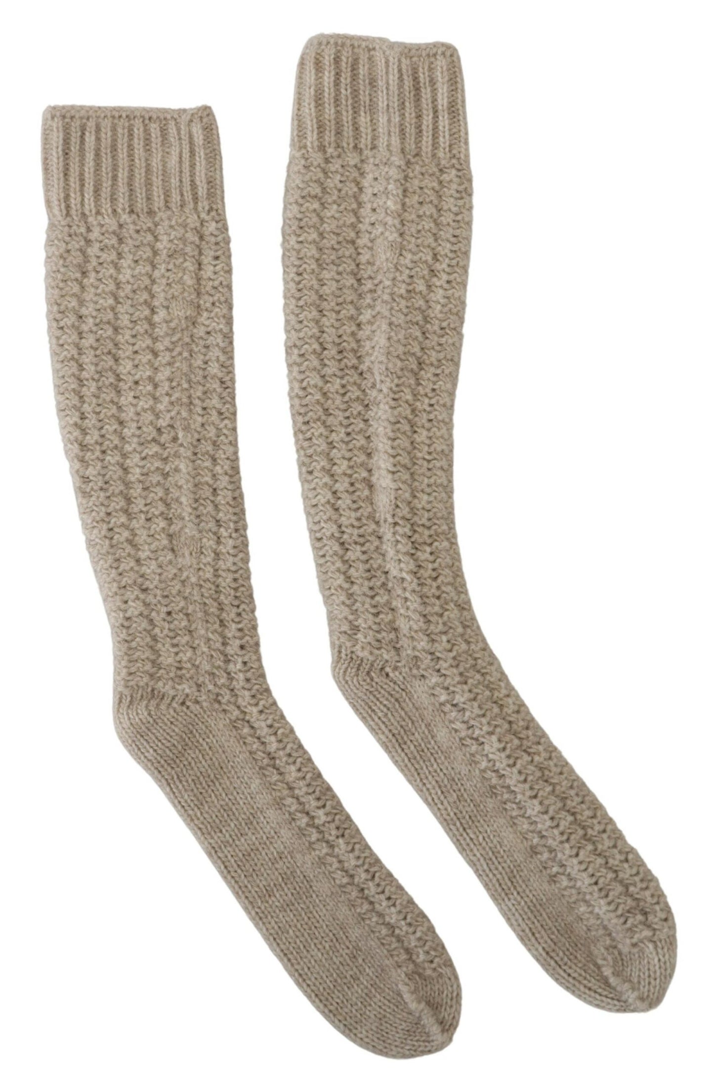 Calcetines largos de mujer de punto de lana beige