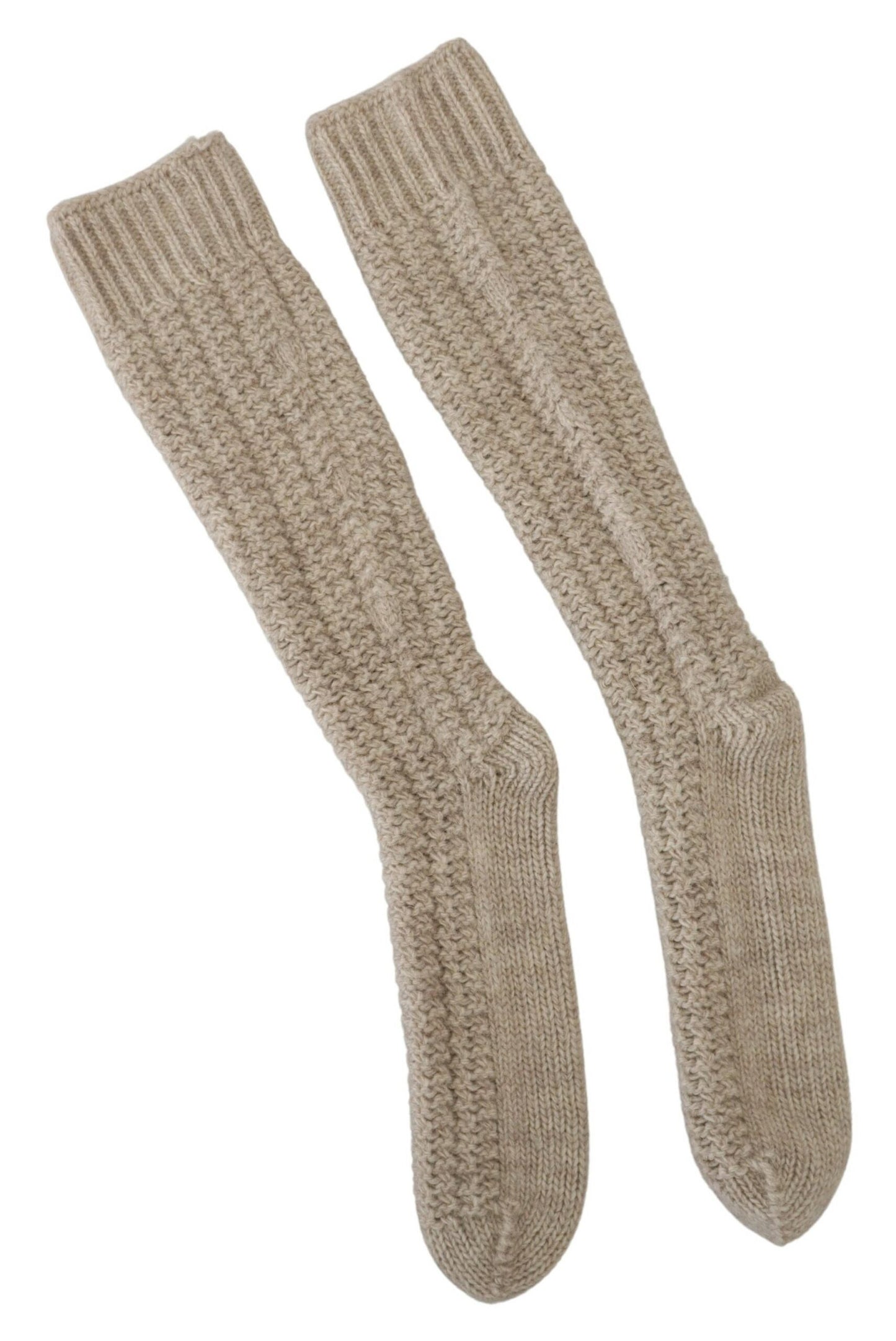 Calcetines largos de mujer de punto de lana beige