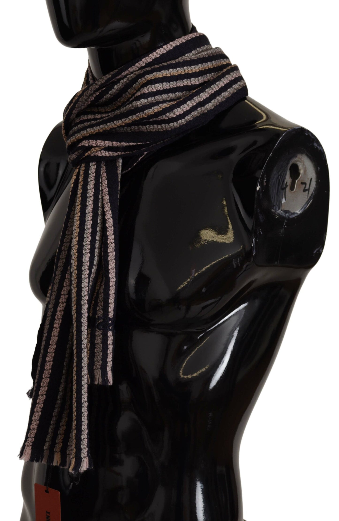 Sciarpa scialle con frange in maglia di lana a righe multicolori