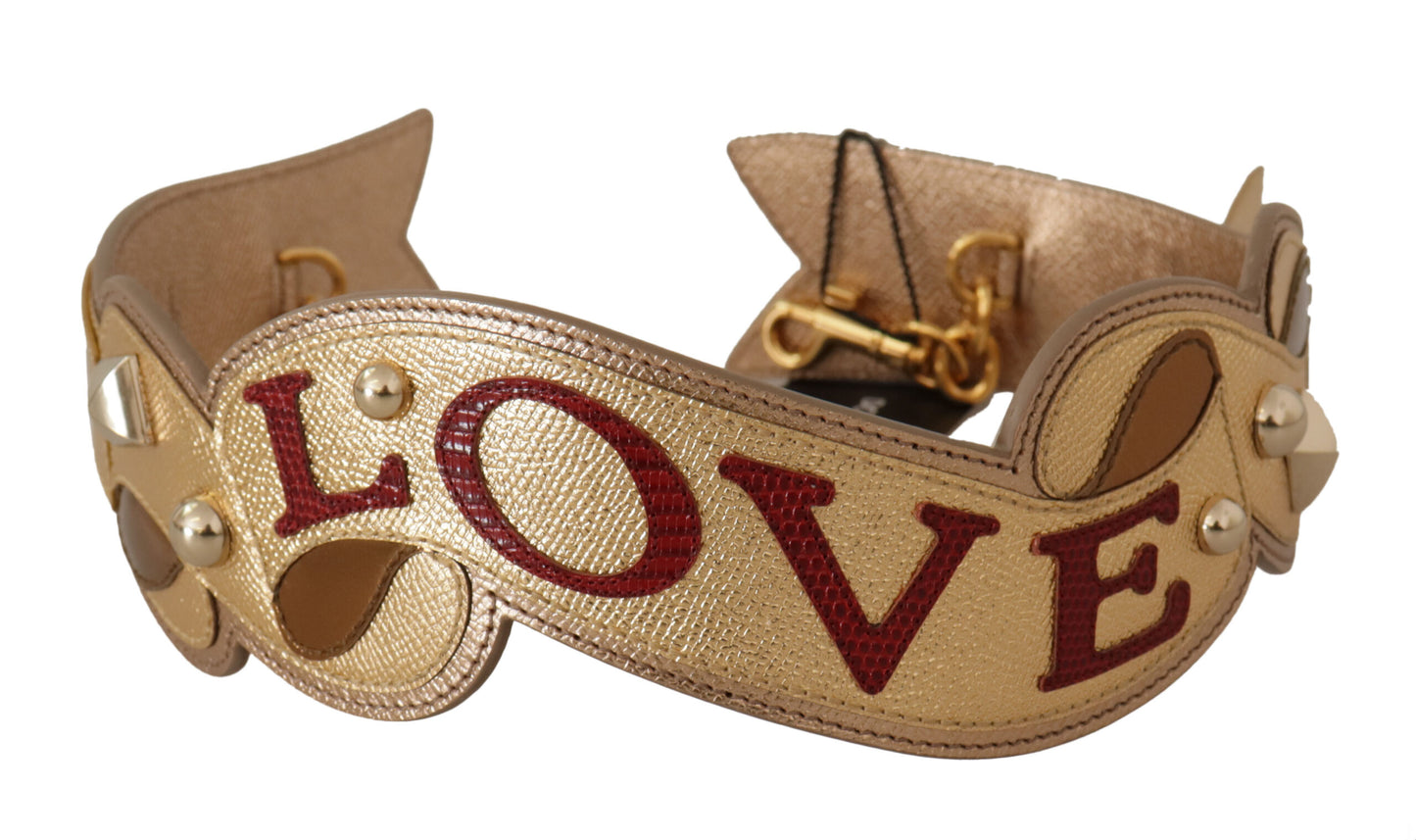 Tracolla per borsa con toppa LOVE in pelle dorata
