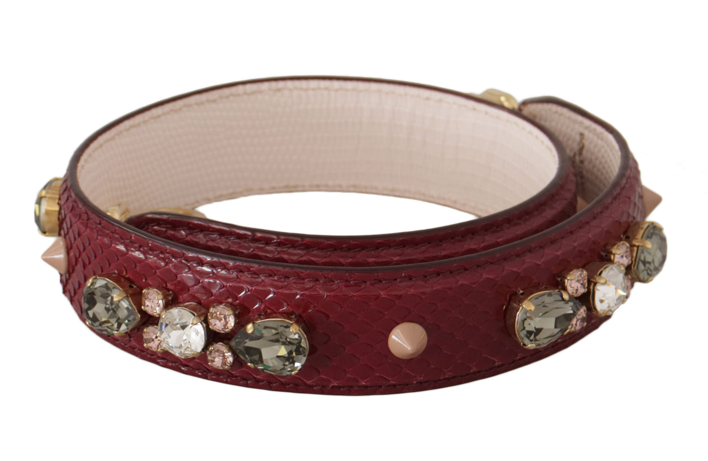Borsa a tracolla in pelle bordeaux con cristalli