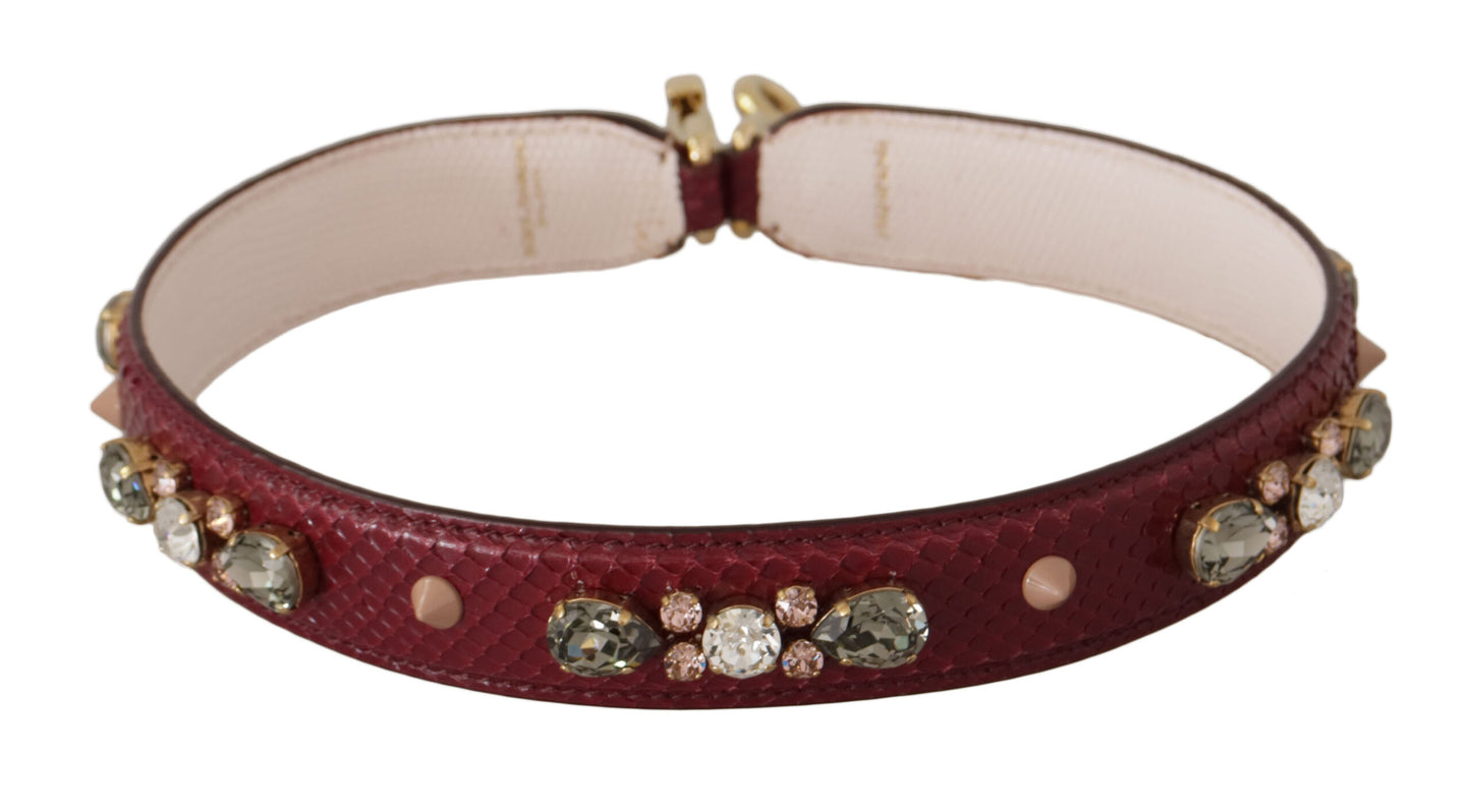 Borsa a tracolla in pelle bordeaux con cristalli