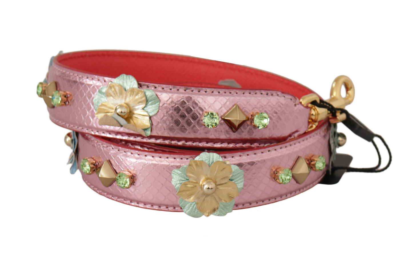 Tracolla borchiata in pelle rosa metallizzato