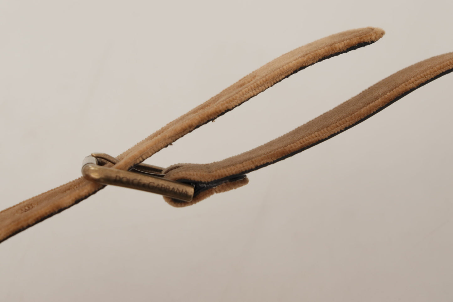 Cintura con fibbia in metallo con logo vintage in velluto marrone bronzo