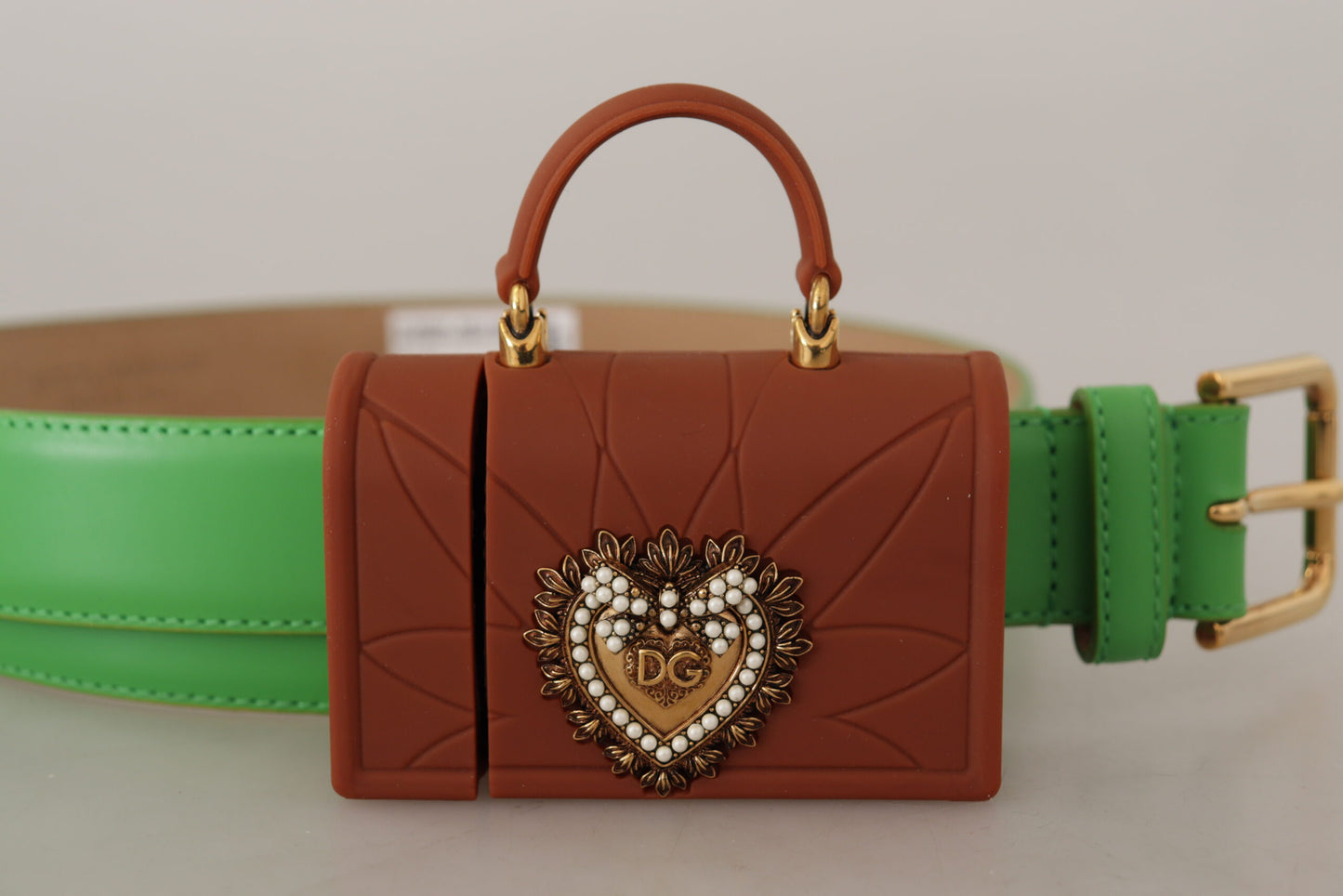 Cintura per cuffie con micro borsa Devotion Heart in pelle verde