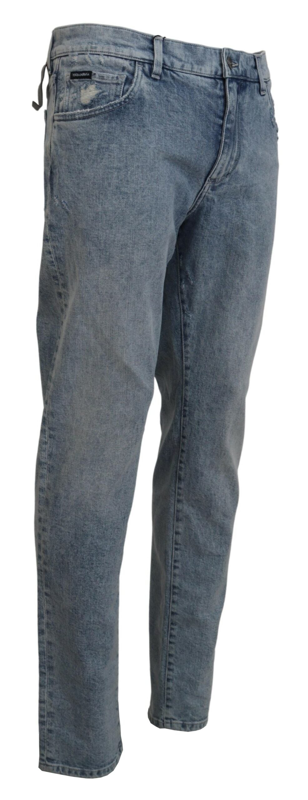 Vaqueros de denim de algodón con lavado azul y corte slim