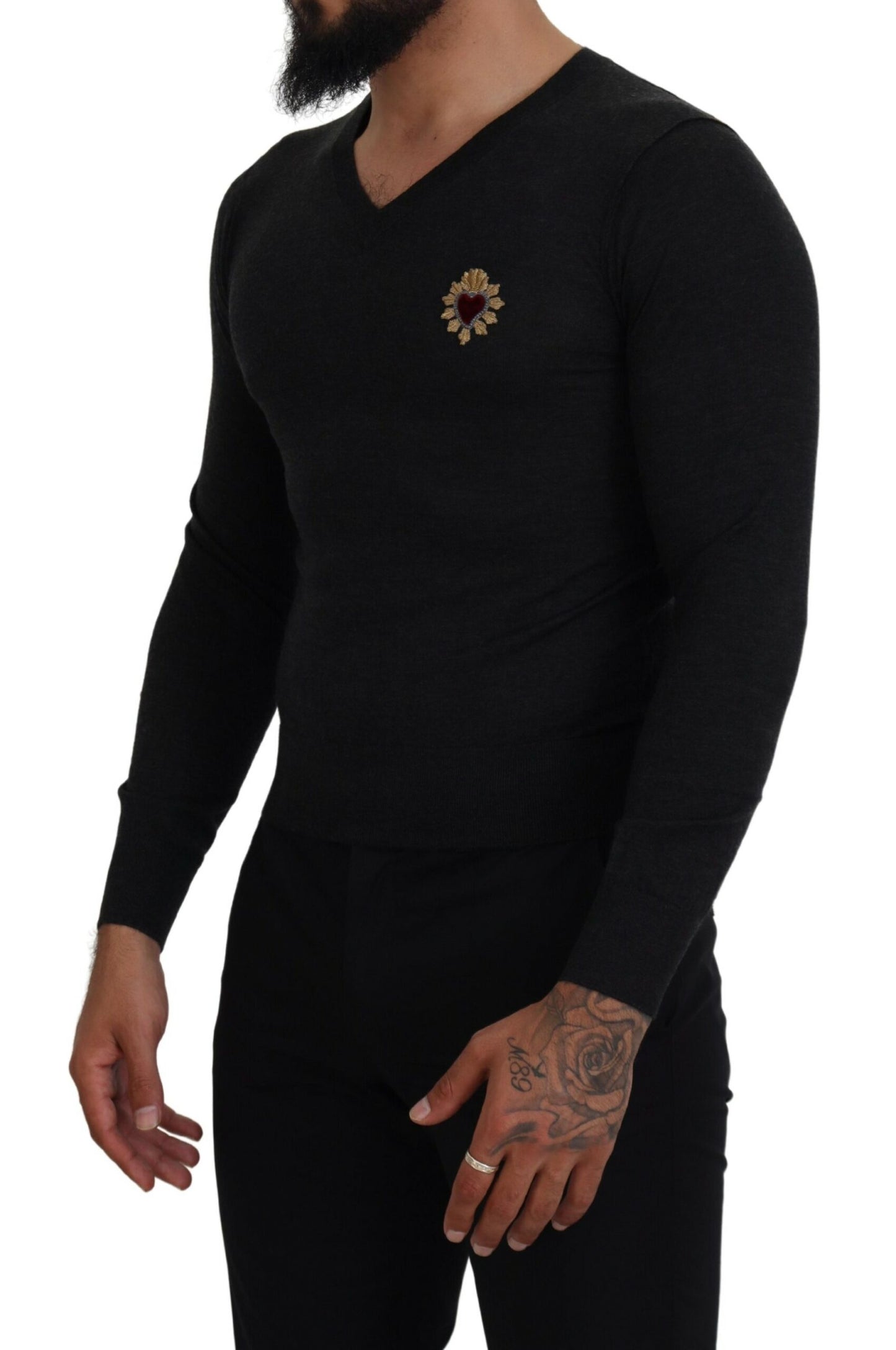 Dolce & Gabbana Kaschmirpullover mit V-Ausschnitt und Herzstickerei