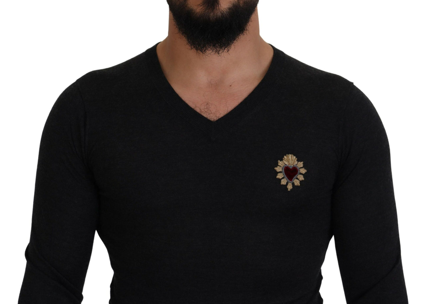 Dolce & Gabbana Kaschmirpullover mit V-Ausschnitt und Herzstickerei